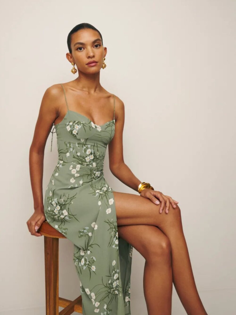 Reformation Sage Green Floral Midi Dress